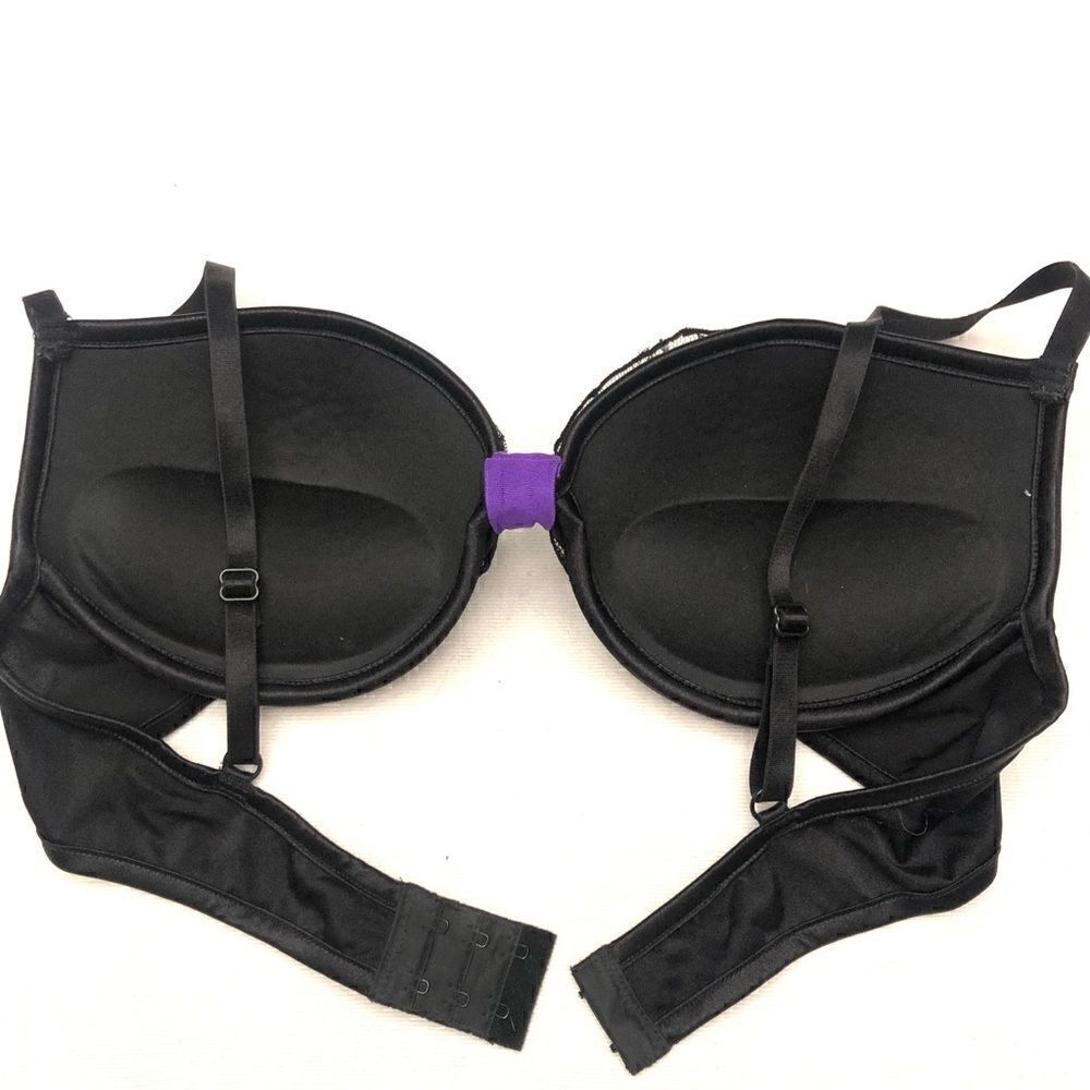 Coquette black lace purple satin push up underwire bra size L - Picture 5 of 8